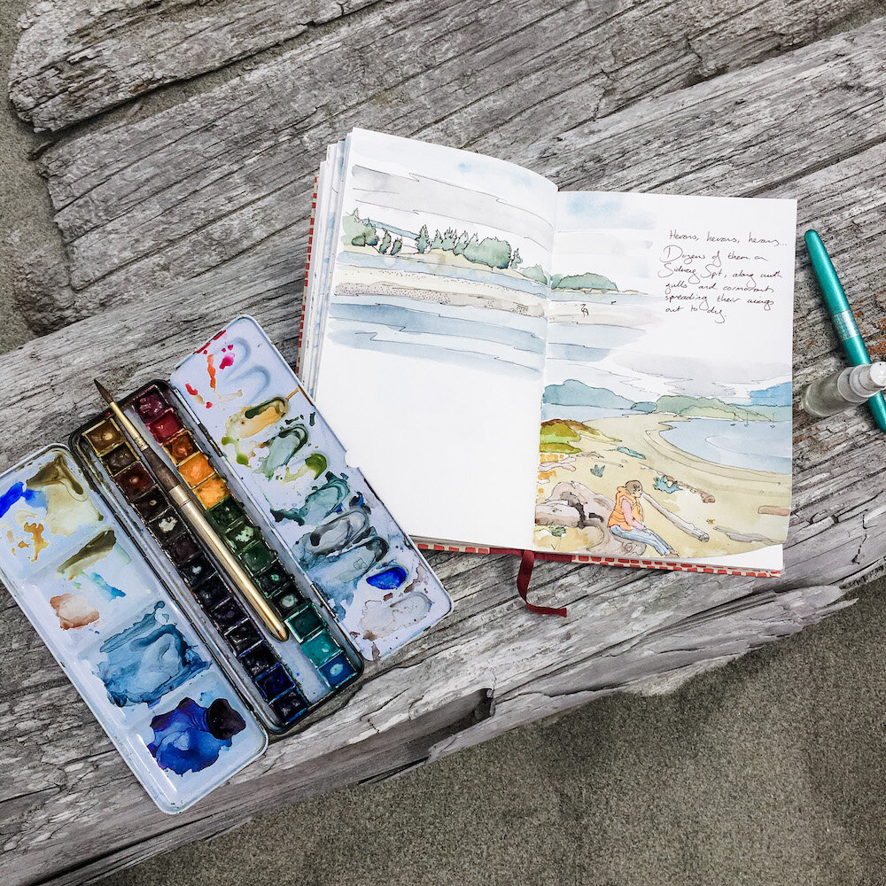 travel sketching on the beach Andrea England.JPG